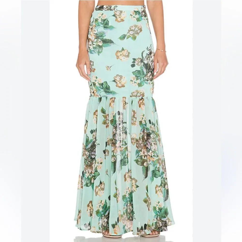 Ladakh Fresh Floral Maxi Mermaid Skirt in Turquoise | REVOLVE, NWOT